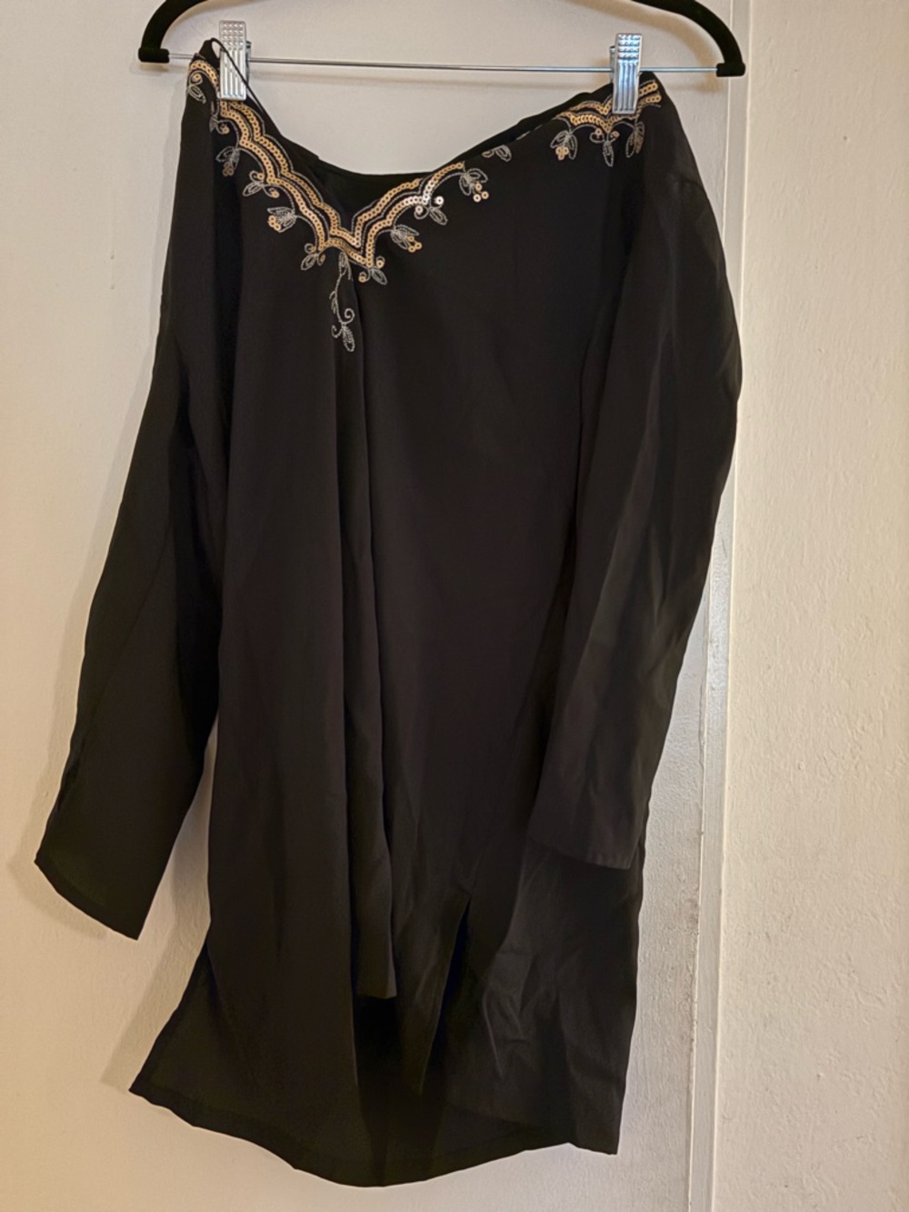 Black Embroidered V-Neck Tunic Top